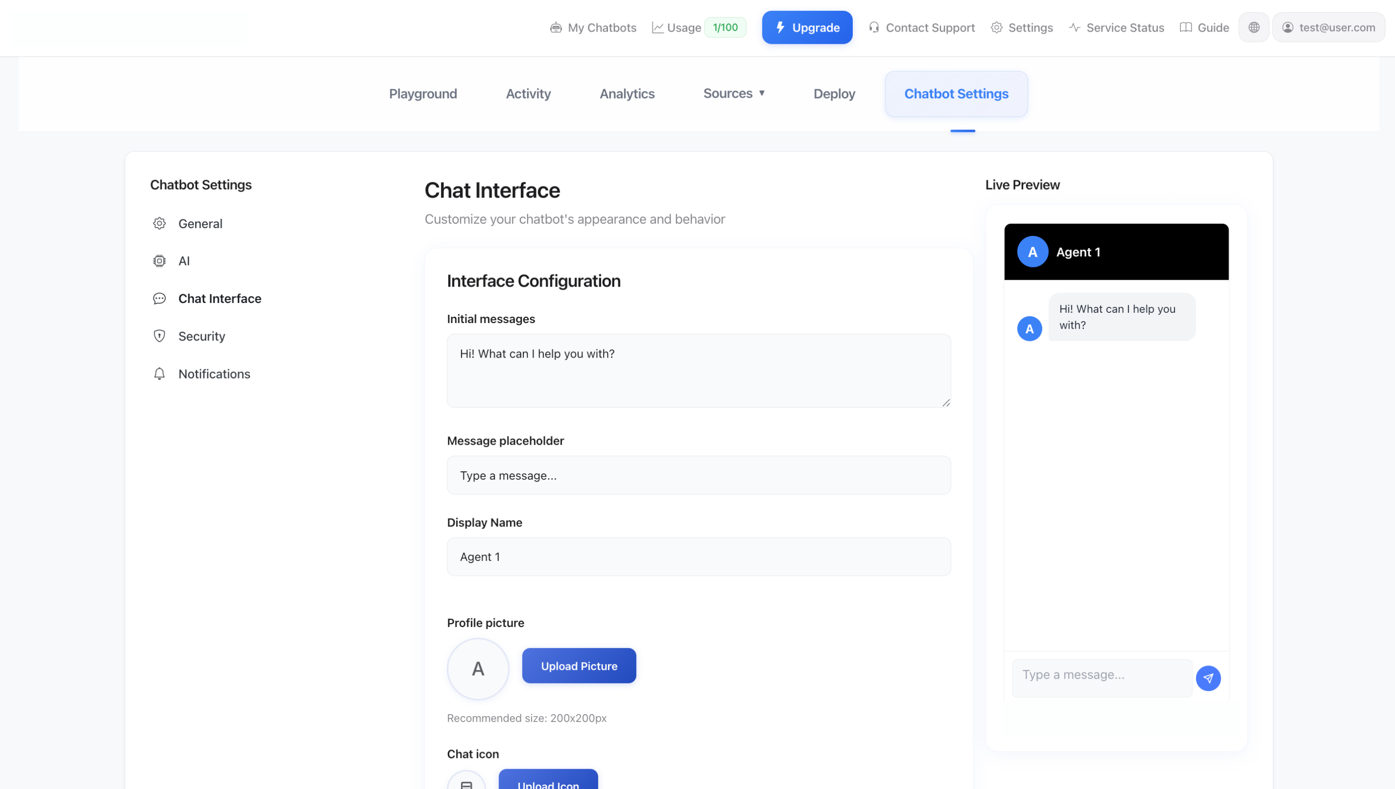 Einstellungen der Chat-Oberfläche