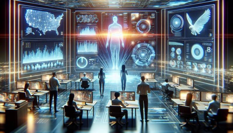 KI analysiert Spieldaten des Super Bowl LIX in futuristischer Umgebung